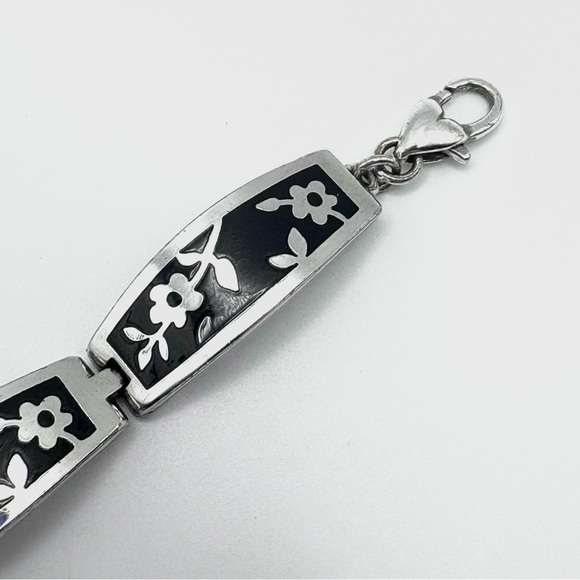 Brighton Black & Silver Tone Floral Block Link Adjustable Bracelet - Picture 5 of 6